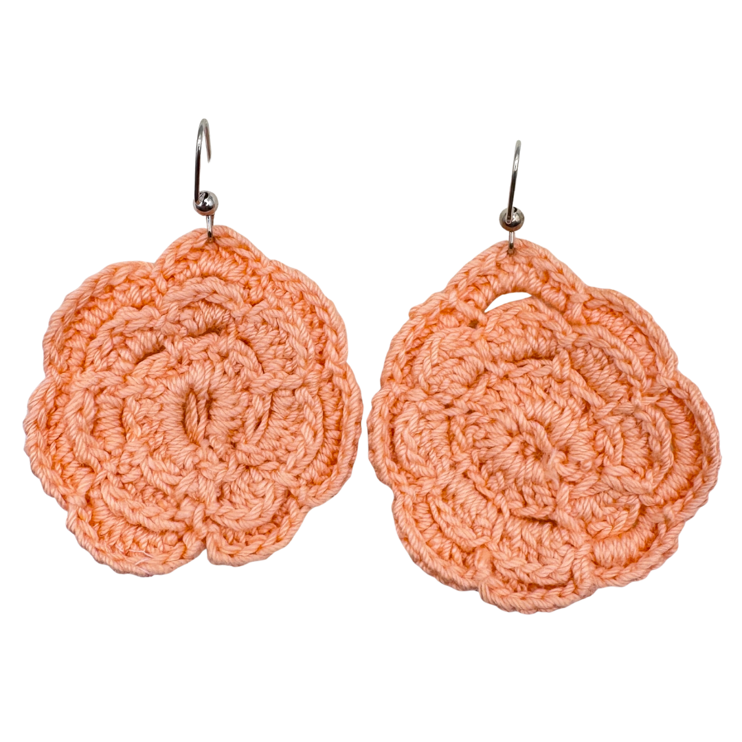 Recycled Peach Floral Doilie Earrings