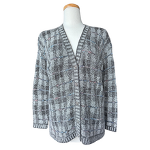 Load image into Gallery viewer, Cleo Petites Grey Plaid Mohair Blend Cardigan | Medium-Large
