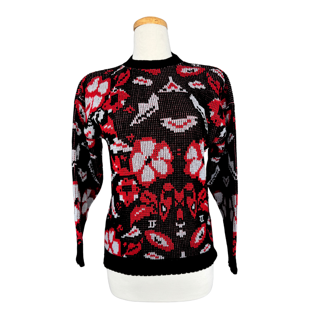 Cicely Black and Red Floral Sweater | Small