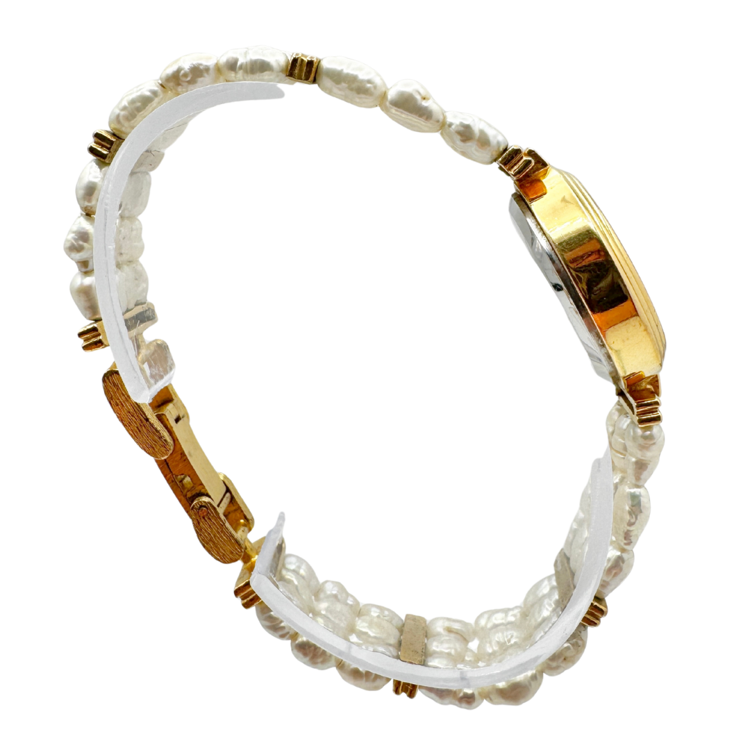 Eminence Paris Gold Tone Watch with Three-Strand Pearl Band