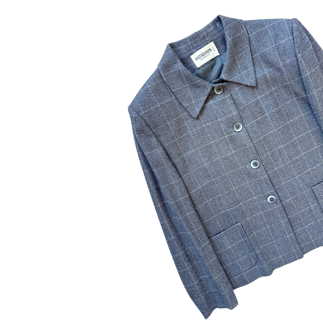 Holt Renfrew Classics Gray Plaid Wool Blazer | Large