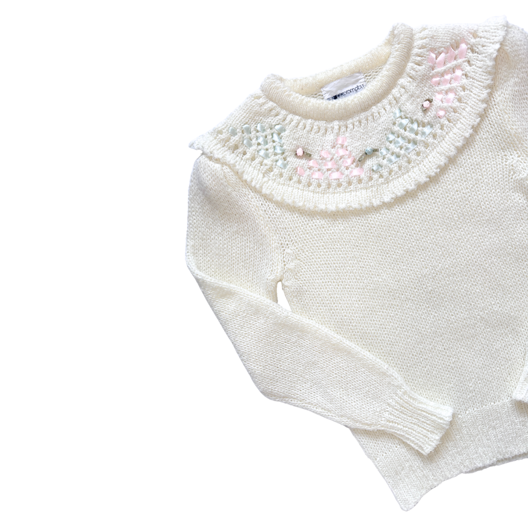 Impromptu Ribbon and Rose Collared Sweater | Small