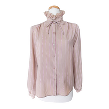Load image into Gallery viewer, Chablis Beige and Red Striped Ruffle Collar Blouse | Medium
