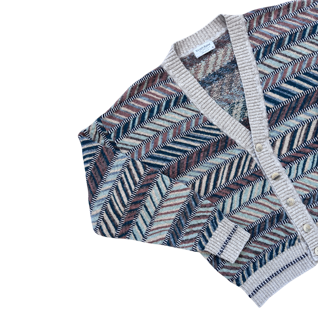 Tricots St. Raphael Geometric Striped Cardigan | Medium-Large