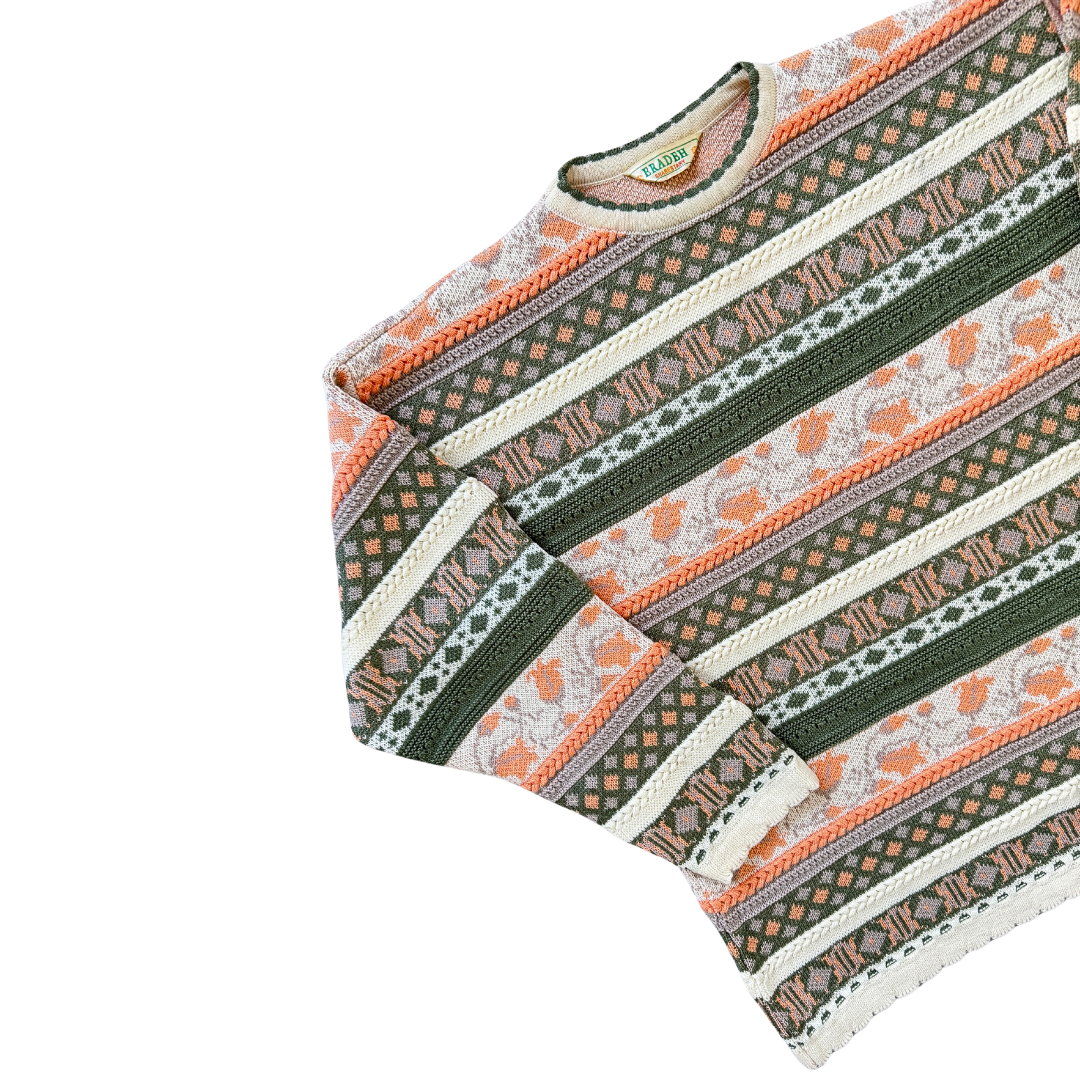 Eradeh Green and Peach Floral Sweater | Medium