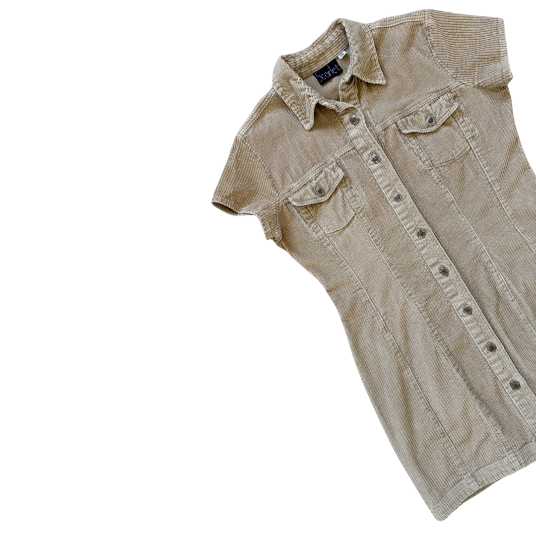 Scarlet Beige Corduroy Collared Dress | Large