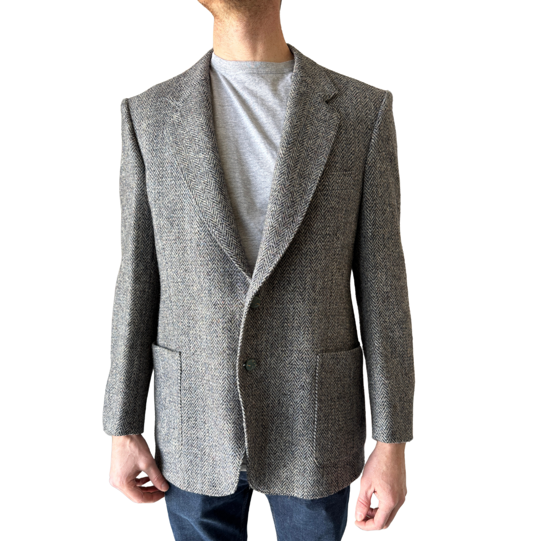 Men's Gray Harris Tweed Blazer with Suede Elbow Patches | Large