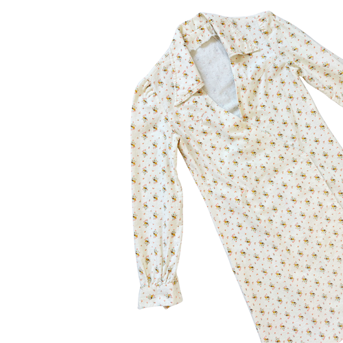 70s Retro Ditzy Floral Collared Wrap Dress | Small