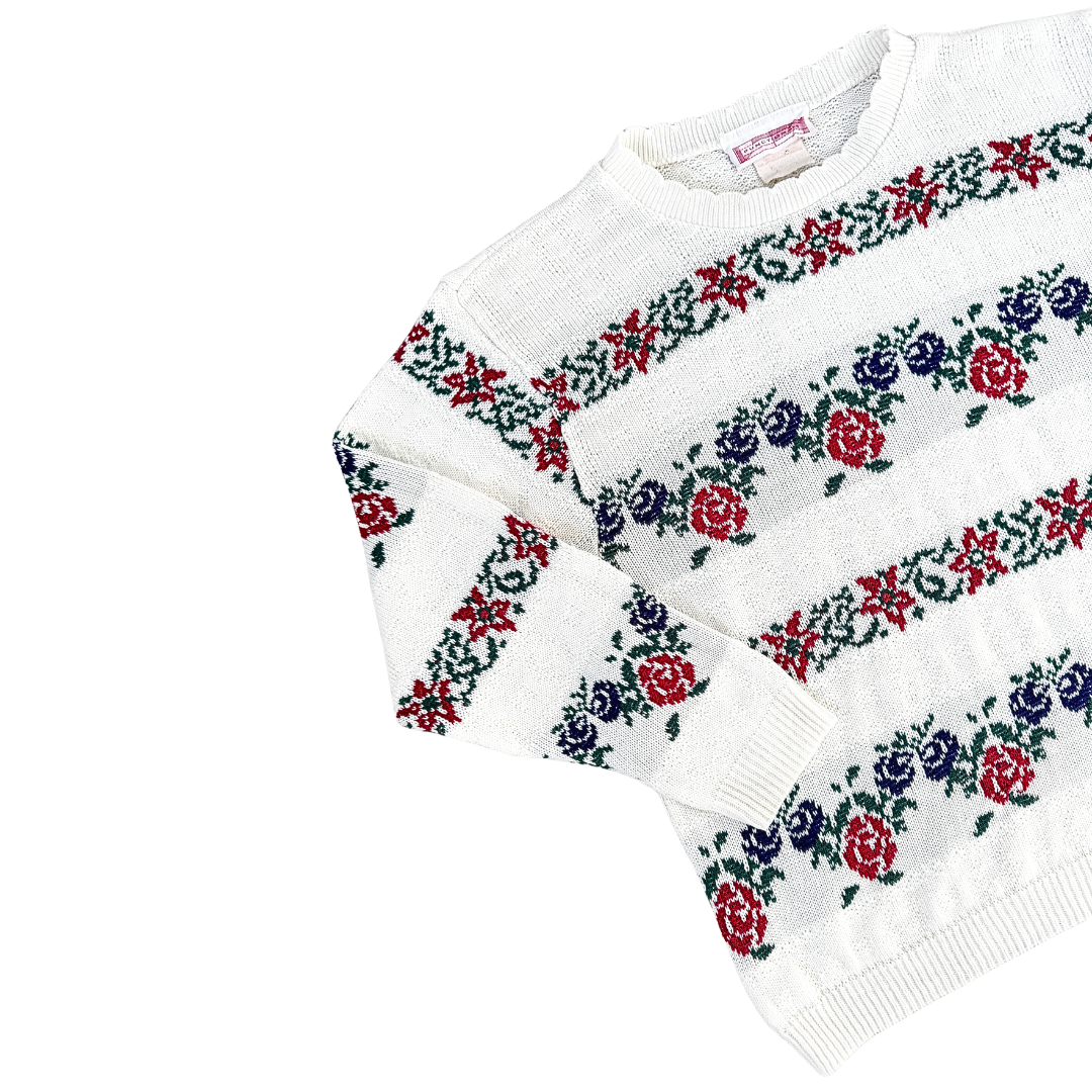 Functionals Pink and Blue Floral Crewneck Sweater | Medium - Large