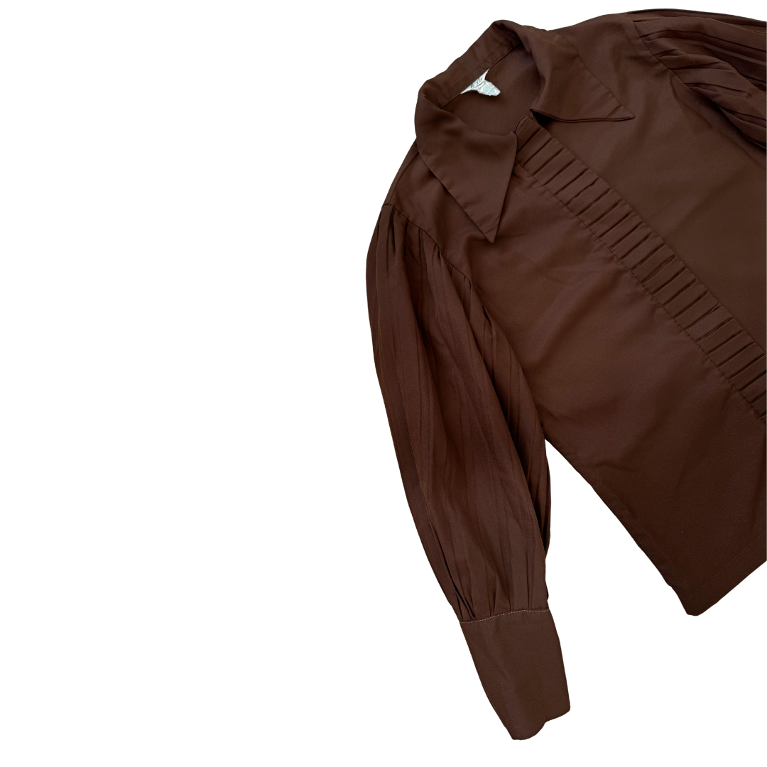 Ben Rose Montreal Brown Pleated Blouse | Small - Medium