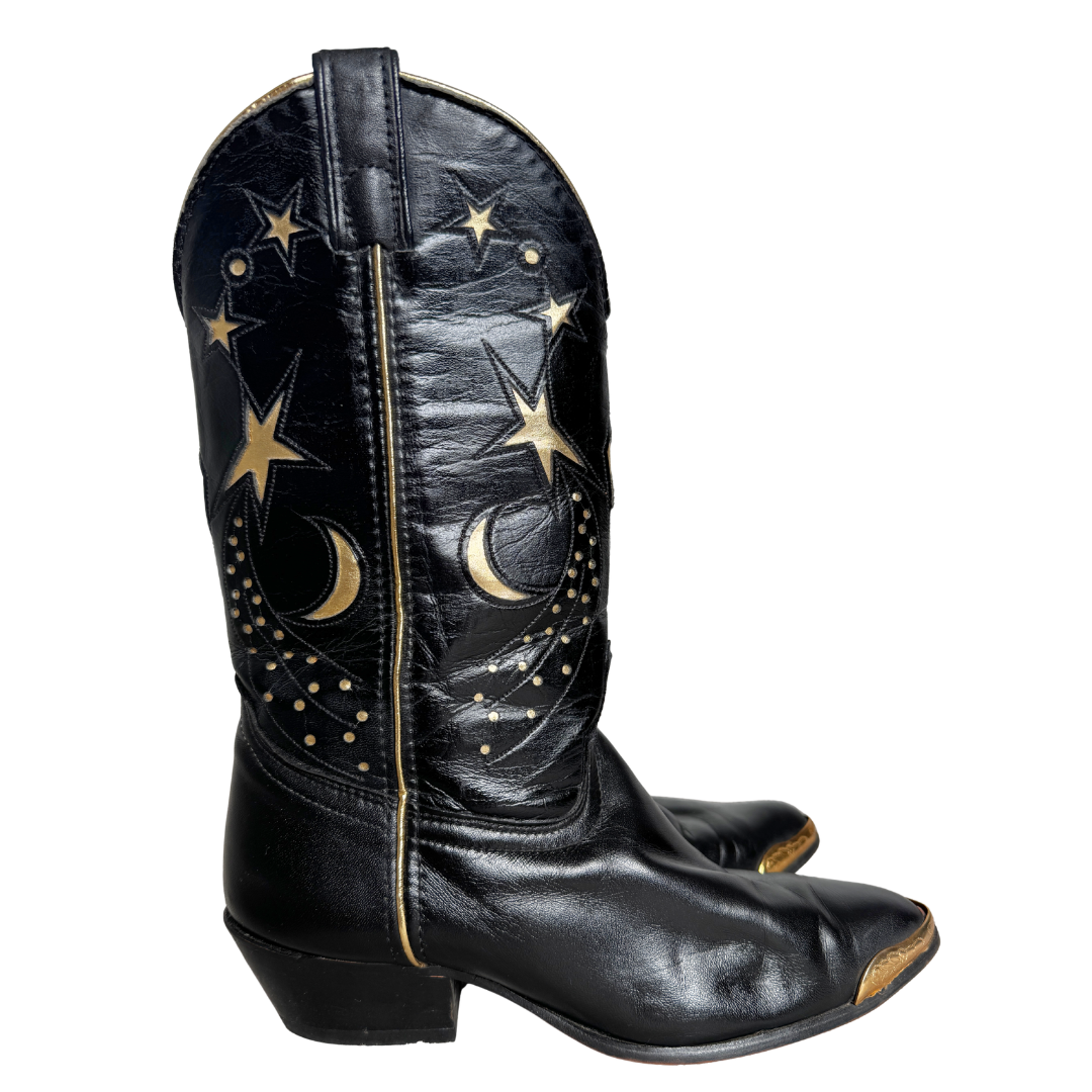 Laredo Black and Gold Leather Celestial Western Boots | 7 1/2 M