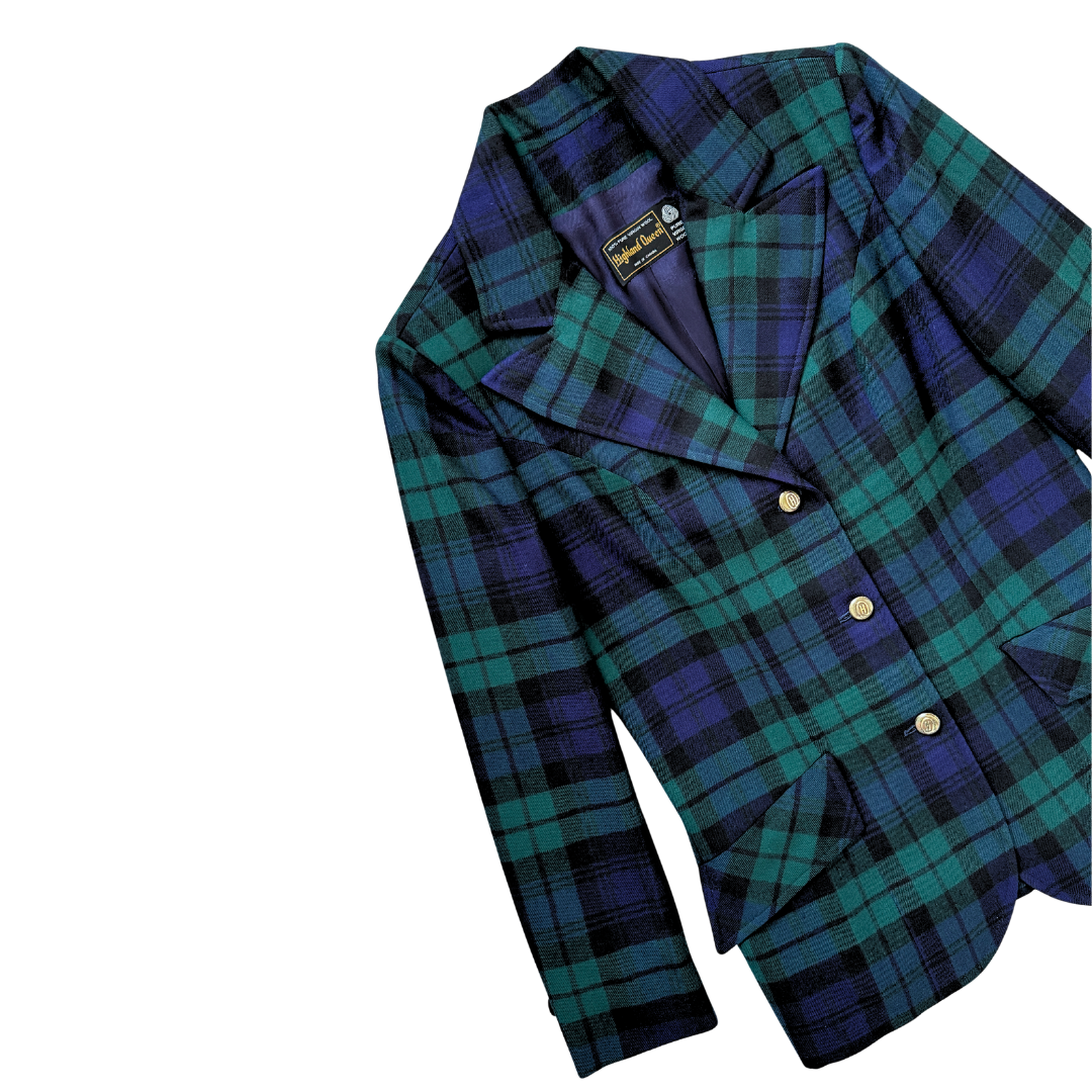 Highland Queen Navy and Green Plaid Wool Blazer | XS / S