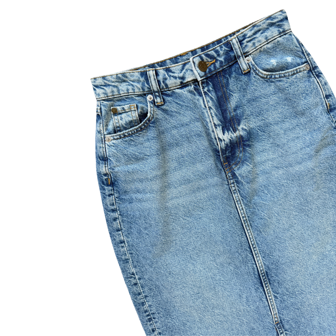 H & M Denim Maxi Skirt with Front and Back Slits | Extra-Small