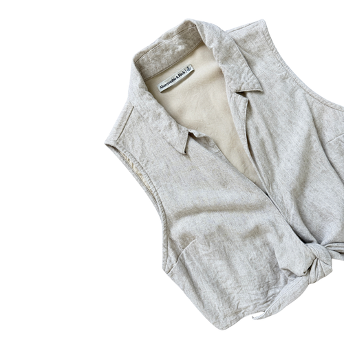 Abercrombie and Fitch Cropped Linen Tie-Front Blouse | Small