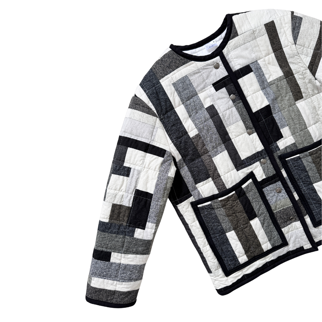 Recycled Geometric Grayscale Quilted Jacket | Large / Extra-Large