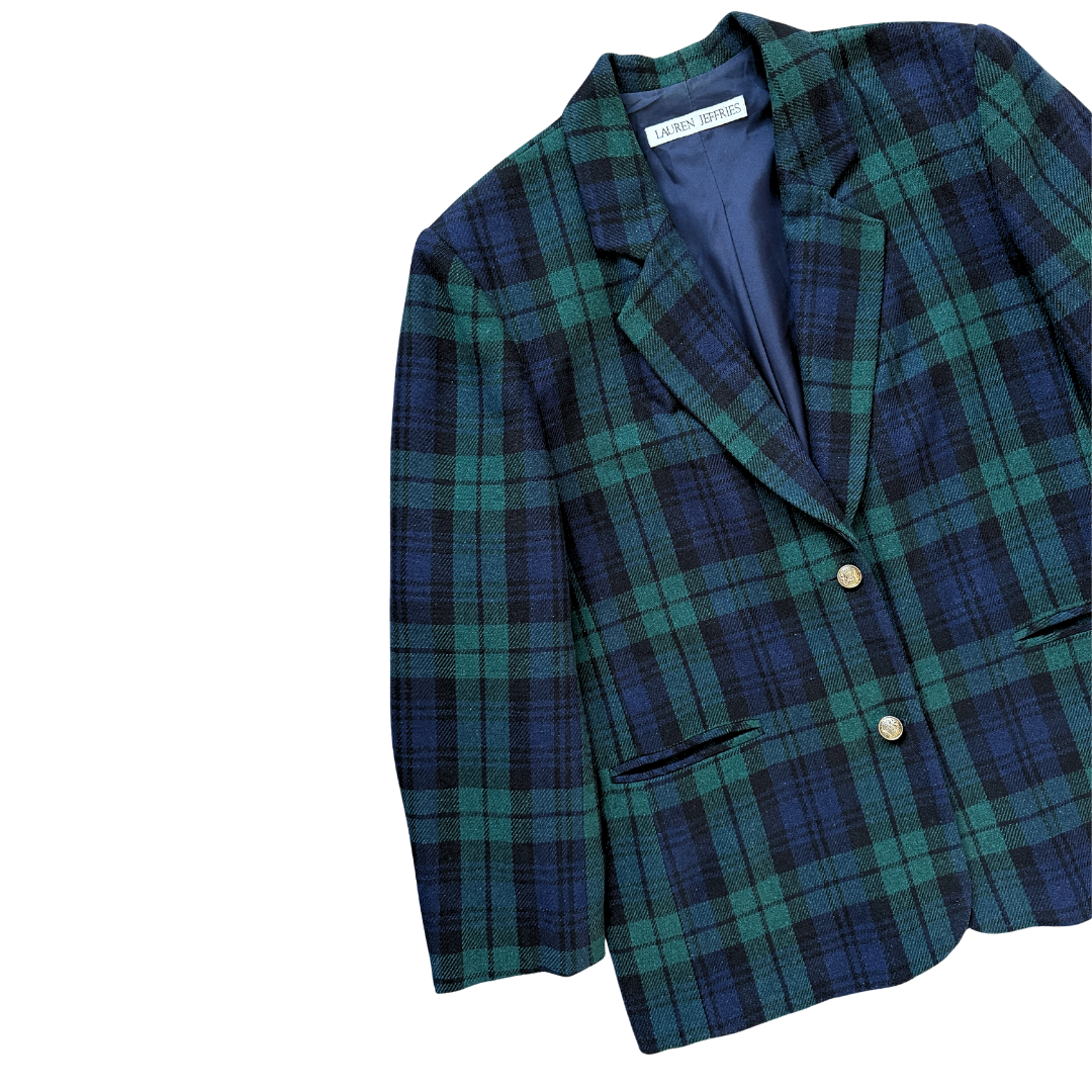 Lauren Jeffries Navy Plaid Blazer | Large