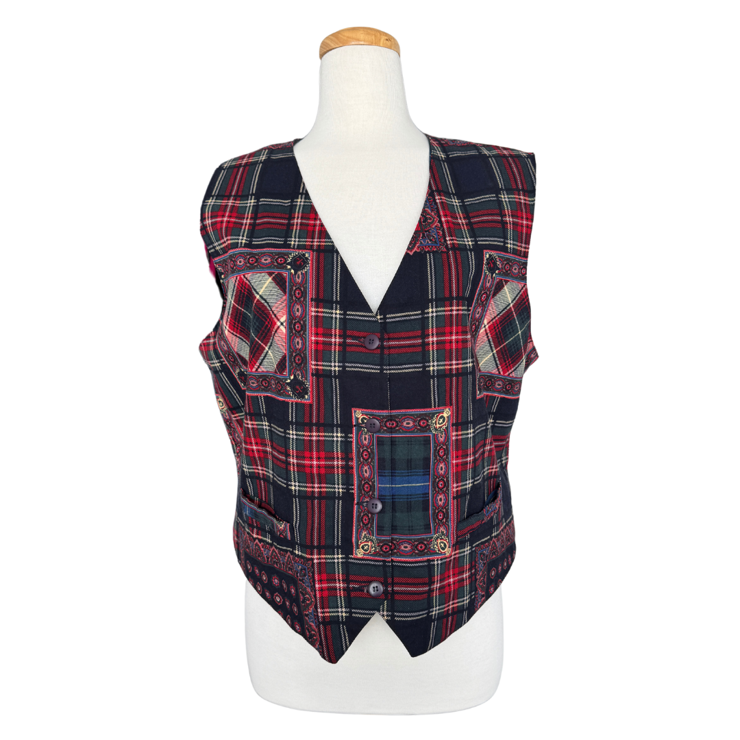 Plaid Patchwork Printed Vest | Medium-Large