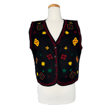 Load image into Gallery viewer, Black Wool Blend Vest with Abstract Yarn Embroidery | Small-Medium
