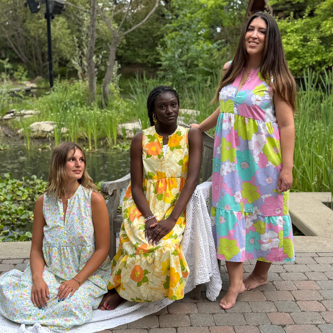 Recycled Bright Pastel Floral Ruffled Midi Play Dress | 2XL
