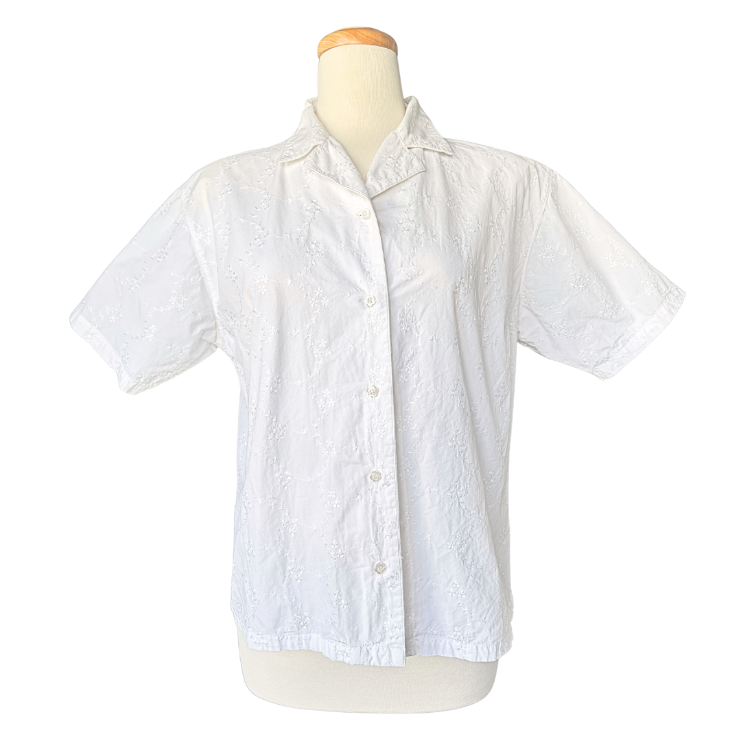 Weekend Edition White Blouse with Dainty White Embroidery | Large