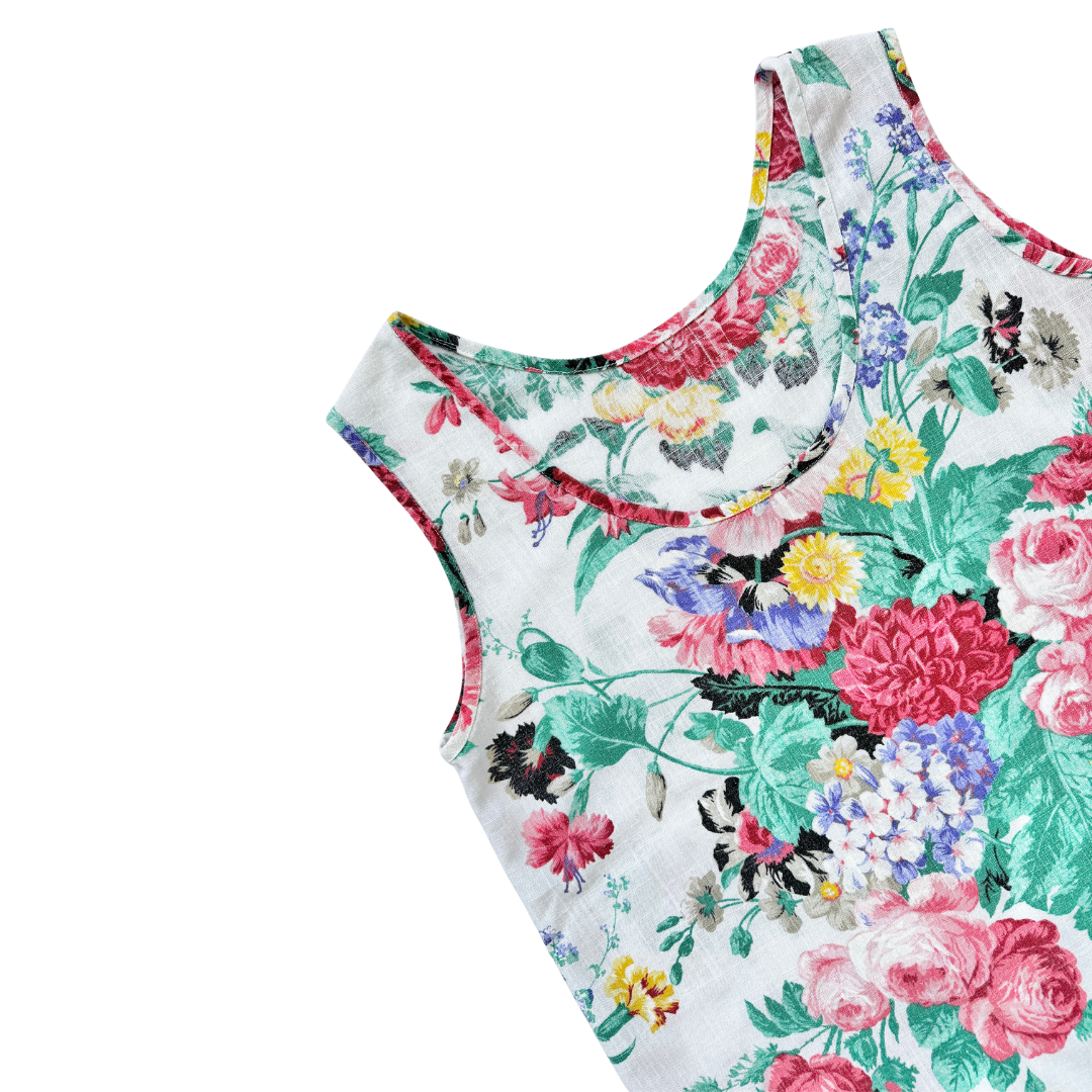 Rose and Floral Print Linen Tank Top | Medium