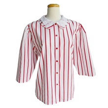 Load image into Gallery viewer, Red and White Striped Blouse with Lace Detailed Collar | Large
