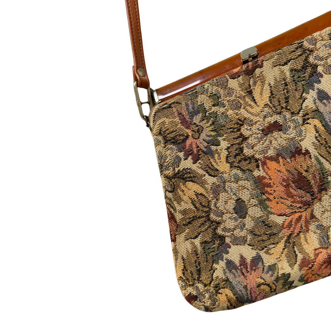 Textile Muted Tone Floral Kiss Lock Purse