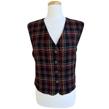 Load image into Gallery viewer, Black and Rainbow Plaid Wool Vest | M-L
