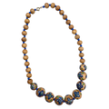 Upcycled Blue Floral Wood Beaded Necklace