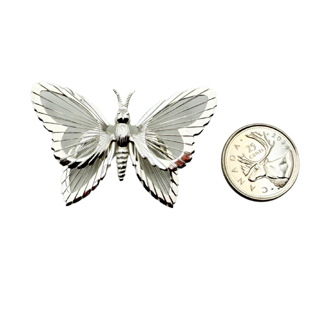Signed Monet 3-D Silver-Tone Mesh Butterfly Brooch