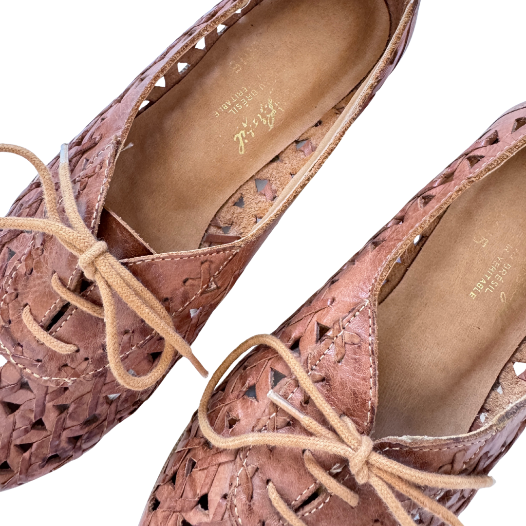 Tan Leather Lace-up Huarache Shoes | 7