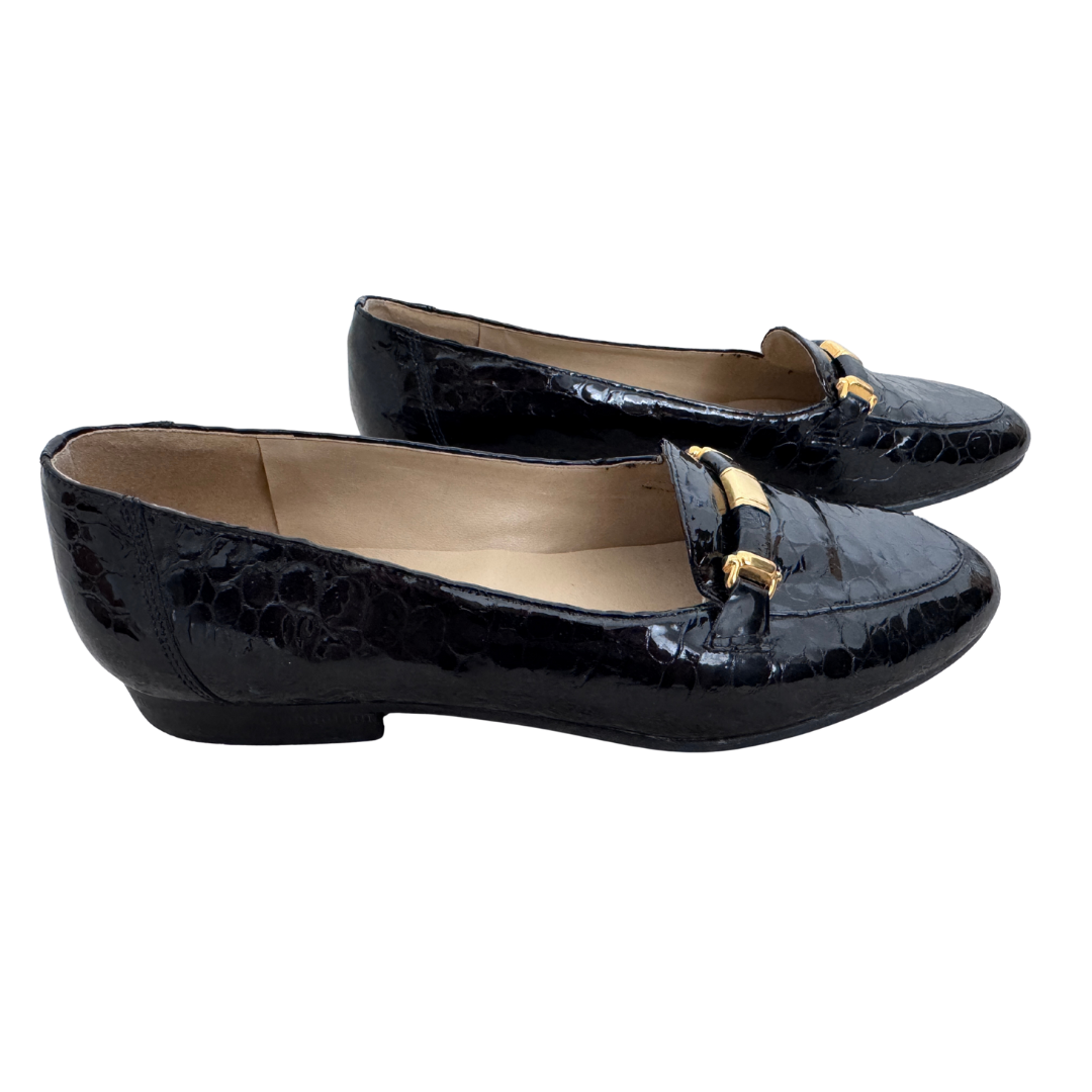 Selby Black Patent Alligator Print Leather Loafers  | 8 1/2