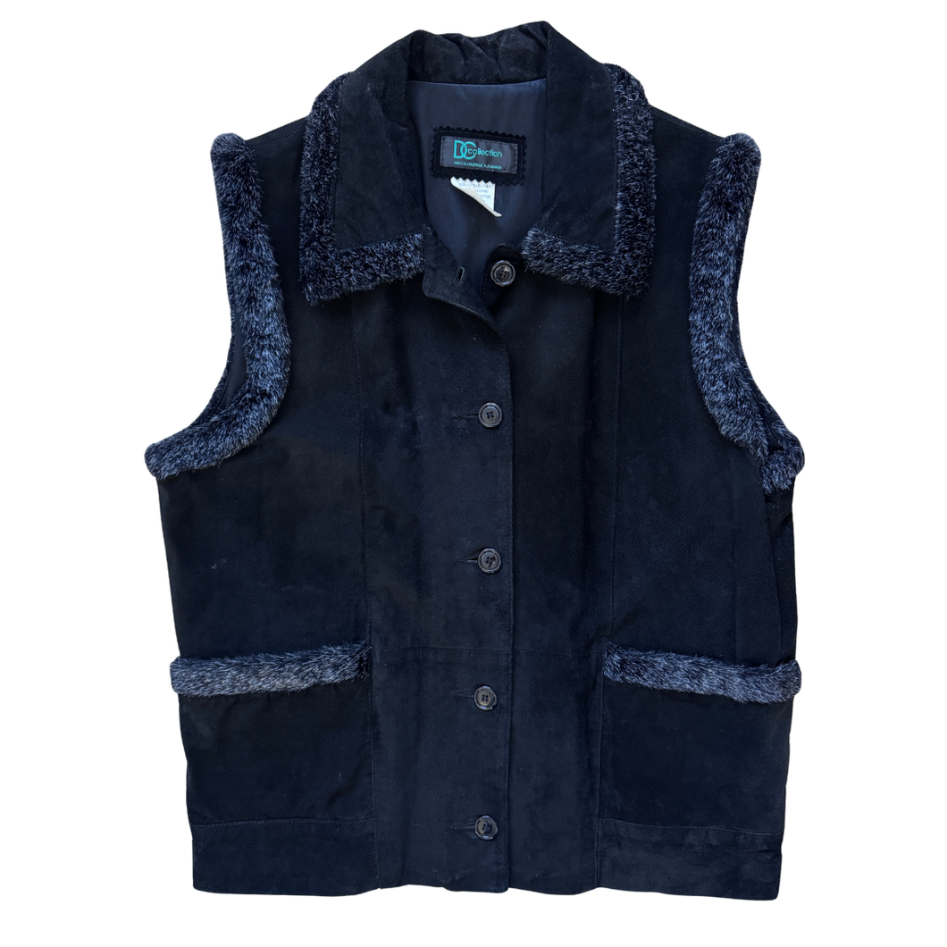 DC Collection Leather Vest with Faux Fur Trim | Extra-Large