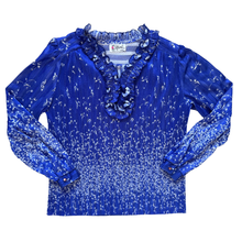 Load image into Gallery viewer, D&#39;Allaird&#39;s Blue Ruffled Neck Pleated Floral Blouse | Medium
