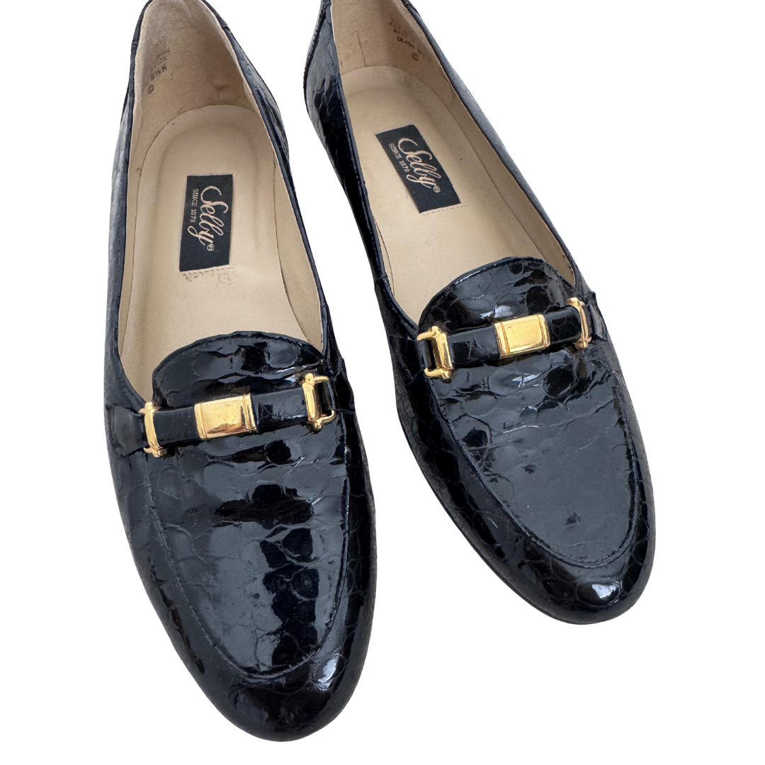 Selby Black Patent Alligator Print Leather Loafers  | 8 1/2