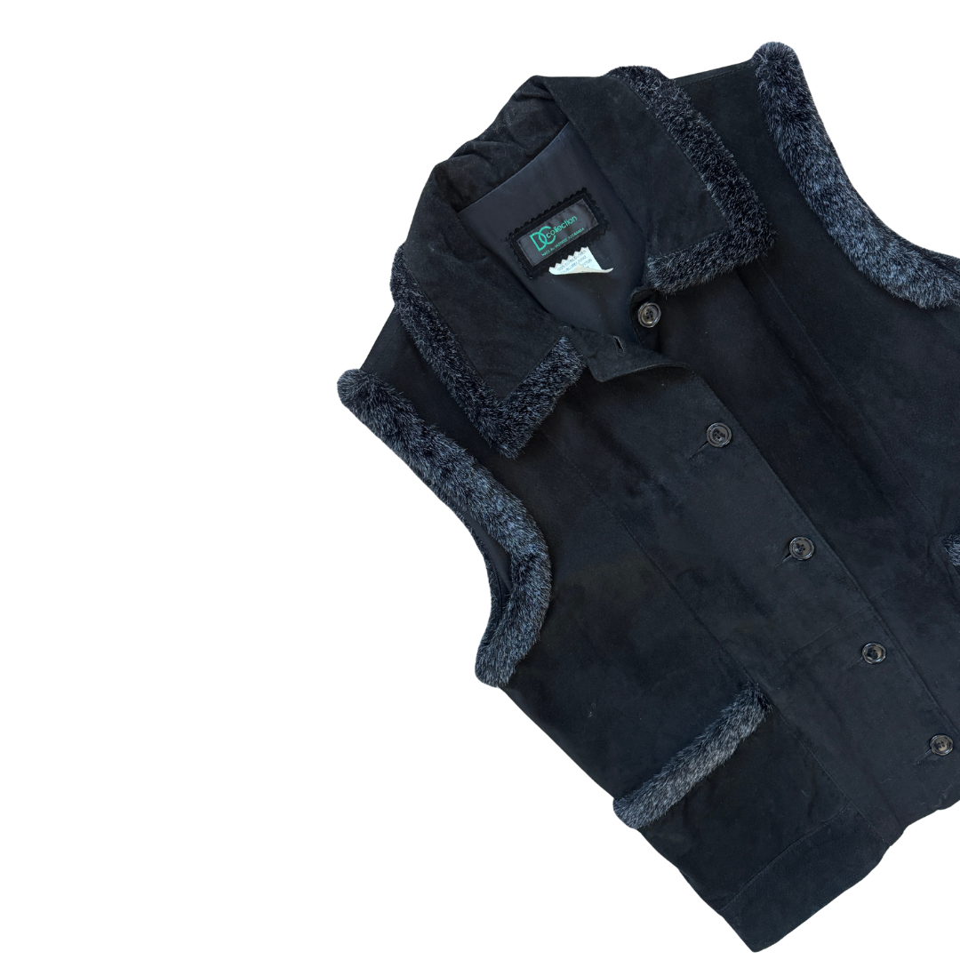 DC Collection Leather Vest with Faux Fur Trim | Extra-Large