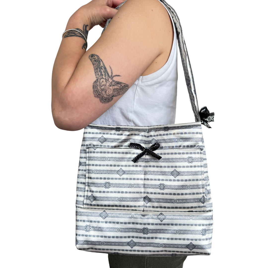 Recycled Satin and Black Bow Purse