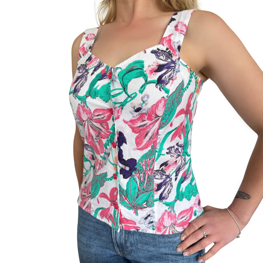 Structured Pink and Purple Floral Print Tank Top | Extra-Small