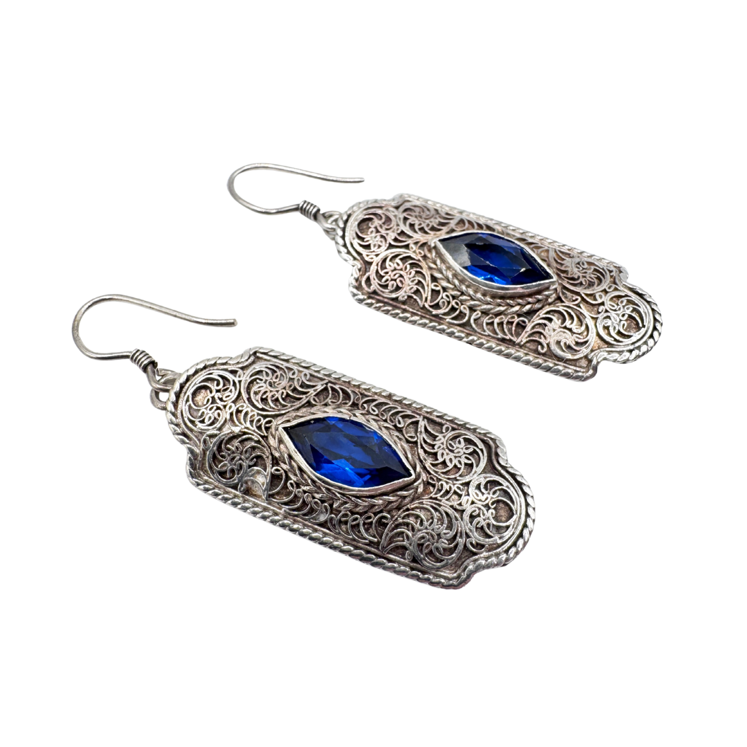 Sterling Silver Filigree Sapphire Earrings