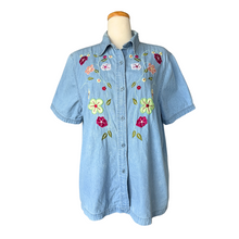 Load image into Gallery viewer, Passion Denim Shirt With Bright Floral Appliqué | Extra-Large
