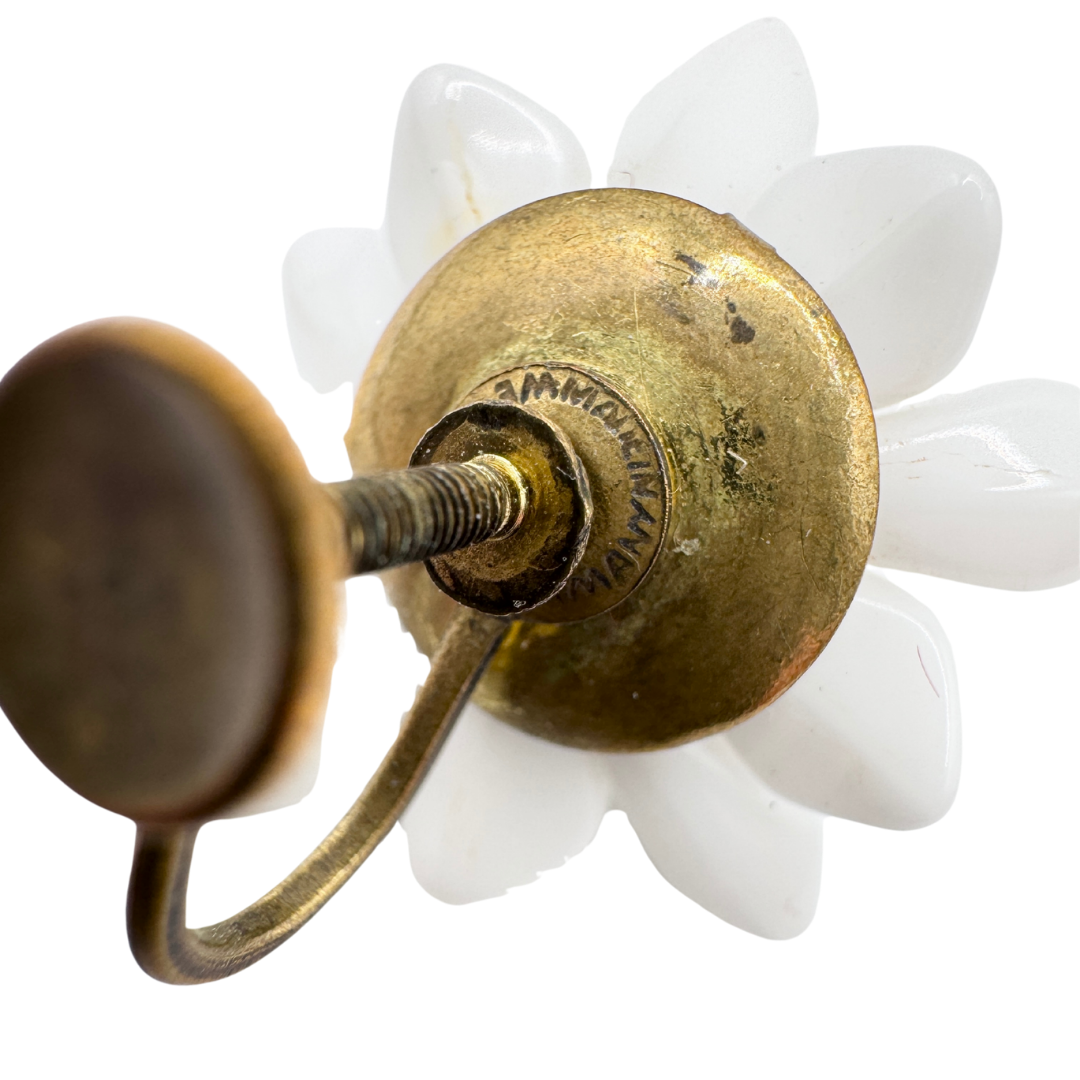 Western Germany White Milk Glass Floral Bead Screw-back Earrings