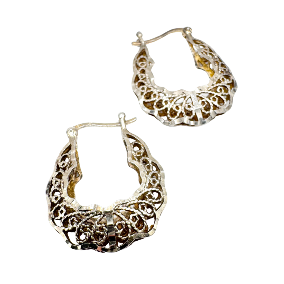 Sterling Silver Filigree Hoop Earrings