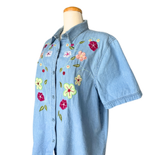 Load image into Gallery viewer, Passion Denim Shirt With Bright Floral Appliqué | Extra-Large
