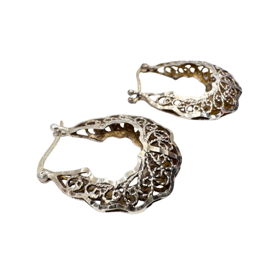 Sterling Silver Filigree Hoop Earrings