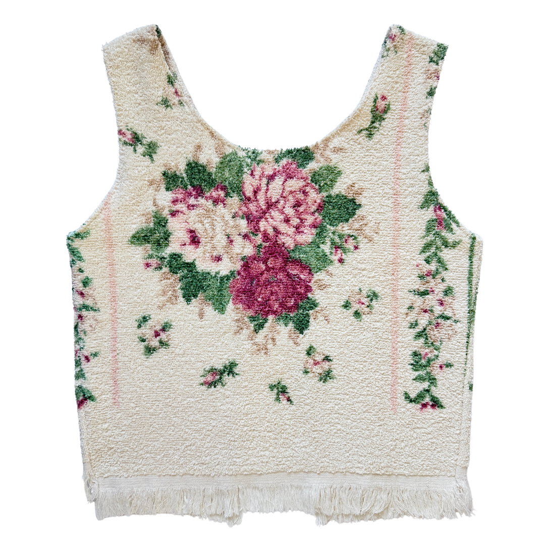 Recycled Vintage Pink Rose Towel Vest | Small