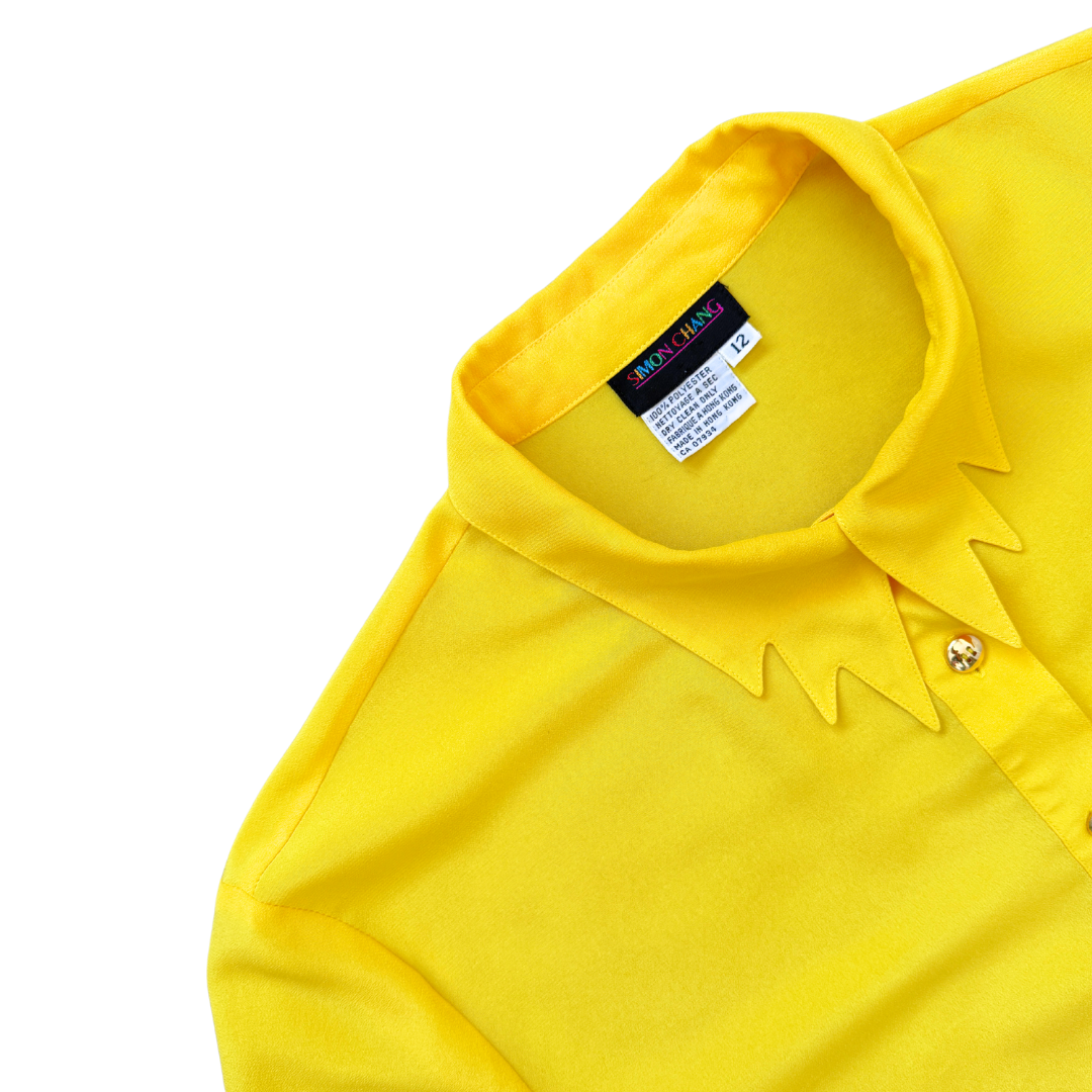 Simon Change Yellow Abstract Shape Collar Blouse | Medium- Large