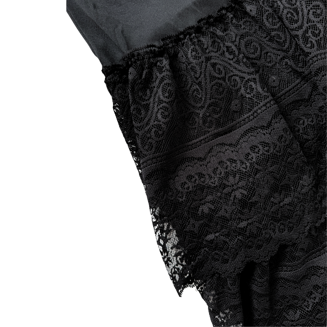House of Nu-Mode Black Tiered Lace Drop Waist Dress | Small
