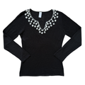 Black Ramie Blend Sweater with White Embroidered Flowers | Medium