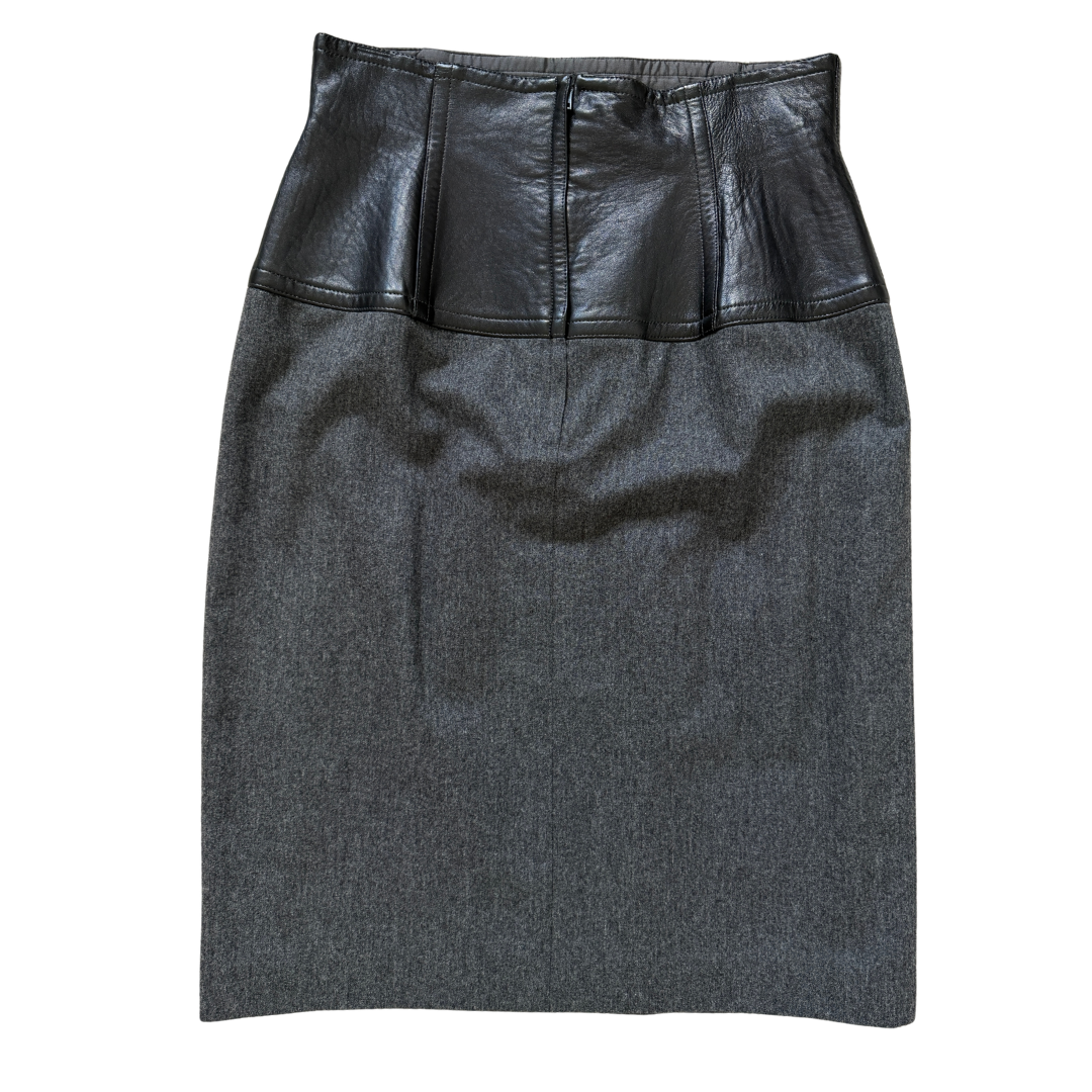 Escada Leather and Wool Straight Pencil Skirt | 40 (Large)