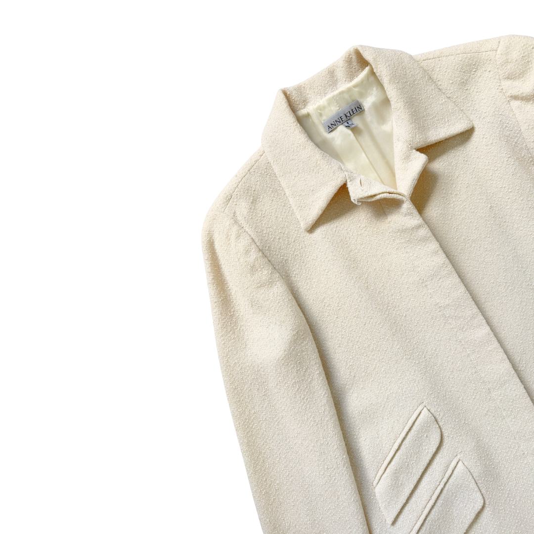 Anne Klein Cream Boucle Wool Blend Coat | 6 (Medium)